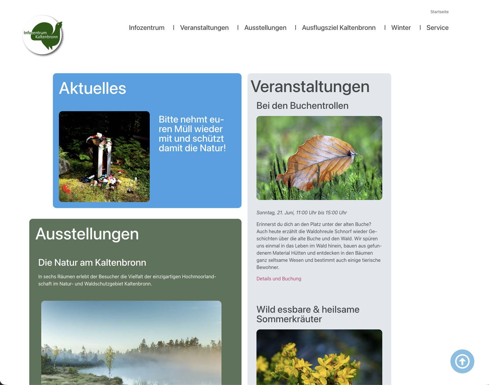 Startseite aus lebendigen responsiven Bausteinen, gut nach Aktualität und Relevanz gliederbar